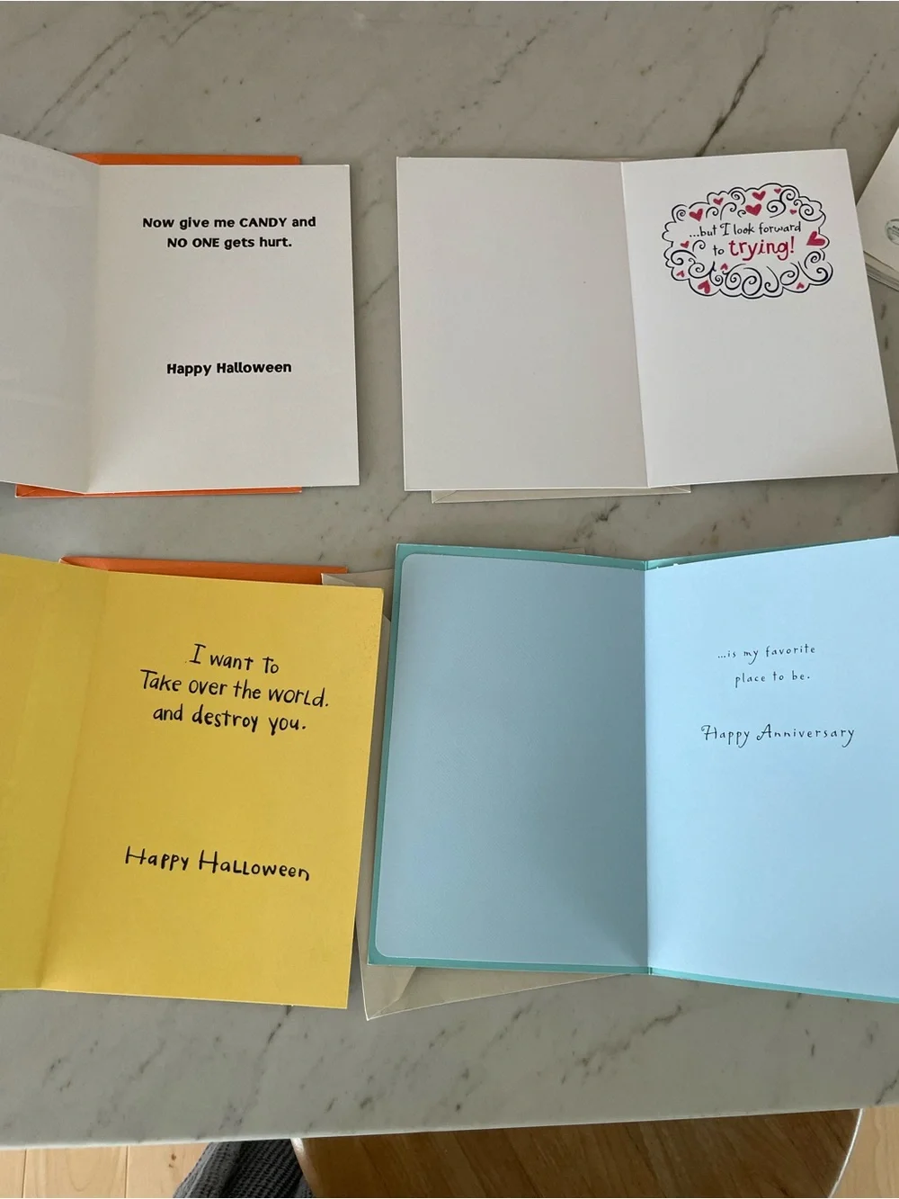 Lot Of Four Greeting Cards And Envelopes: Cats, Dogs, Halloween & Anniversary